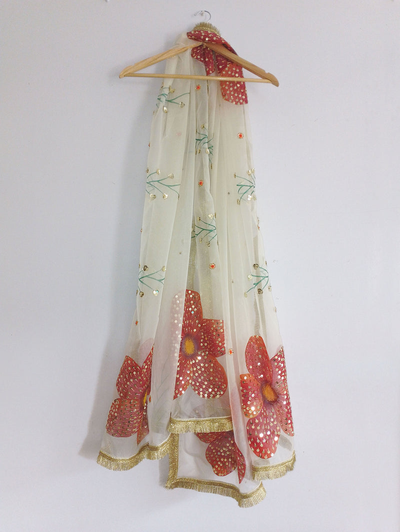 HAND PAINTED PURE SILK ORGANZA DUPATTA