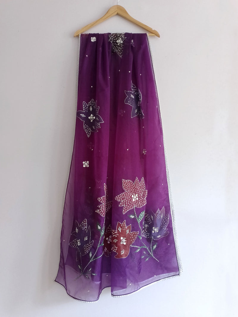 HAND PAINTED PURE SILK ORGANZA DUPATTA