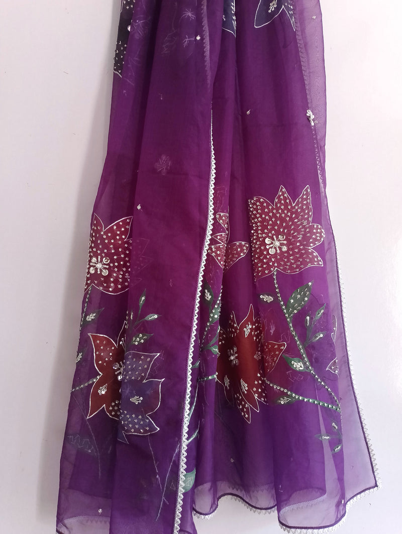 HAND PAINTED PURE SILK ORGANZA DUPATTA