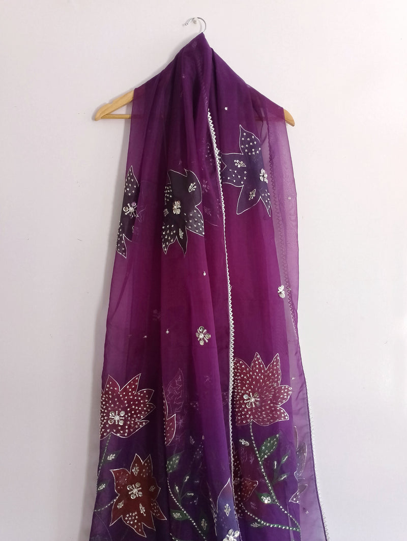 HAND PAINTED PURE SILK ORGANZA DUPATTA