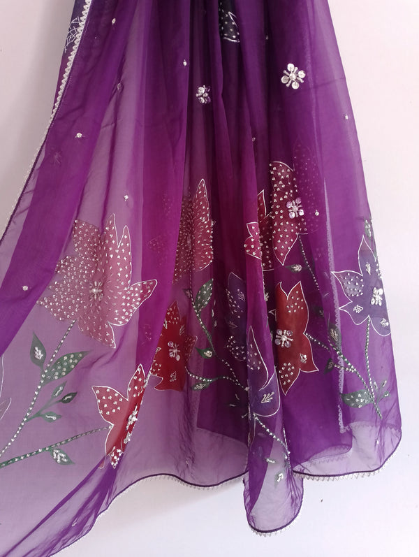 HAND PAINTED PURE SILK ORGANZA DUPATTA