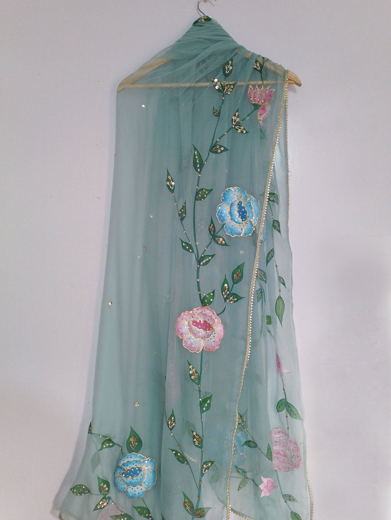 HAND PAINTED PURE CHIFFON DUPATTA