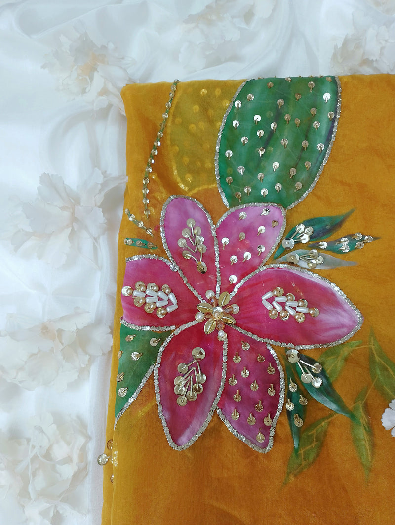 HAND PAINTED ORGANZA DUPATTA