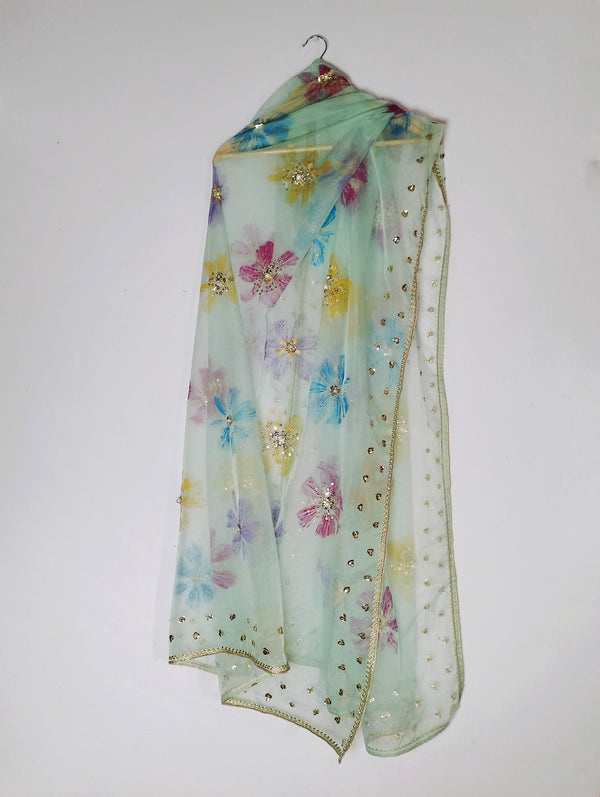 HAND PAINTED ORGANZA DUPATTA