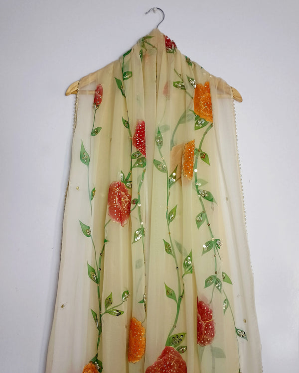 HAND PAINTED PURE CHIFFON DUPATTA