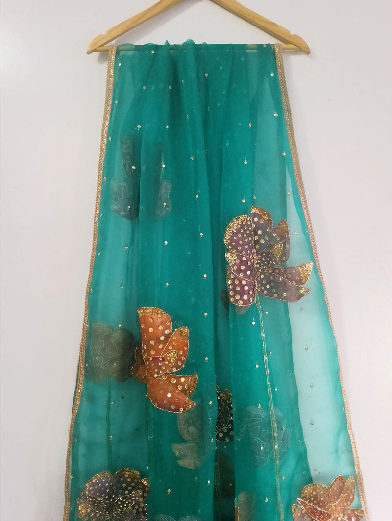 HAND PAINTED PURE SILK ORGANZA DUPATTA