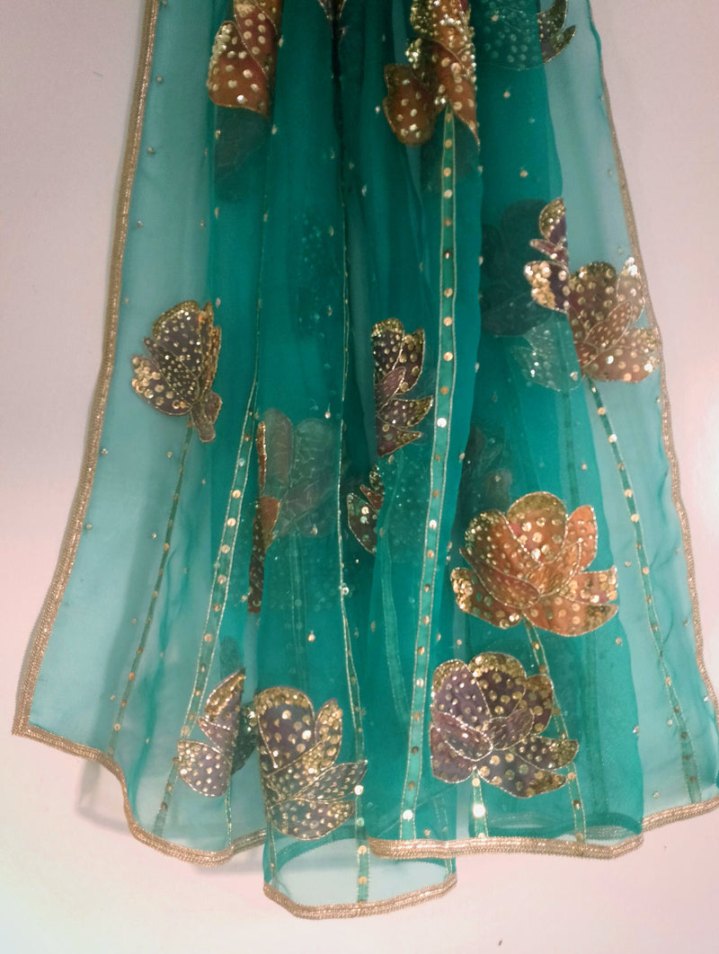 HAND PAINTED PURE SILK ORGANZA DUPATTA