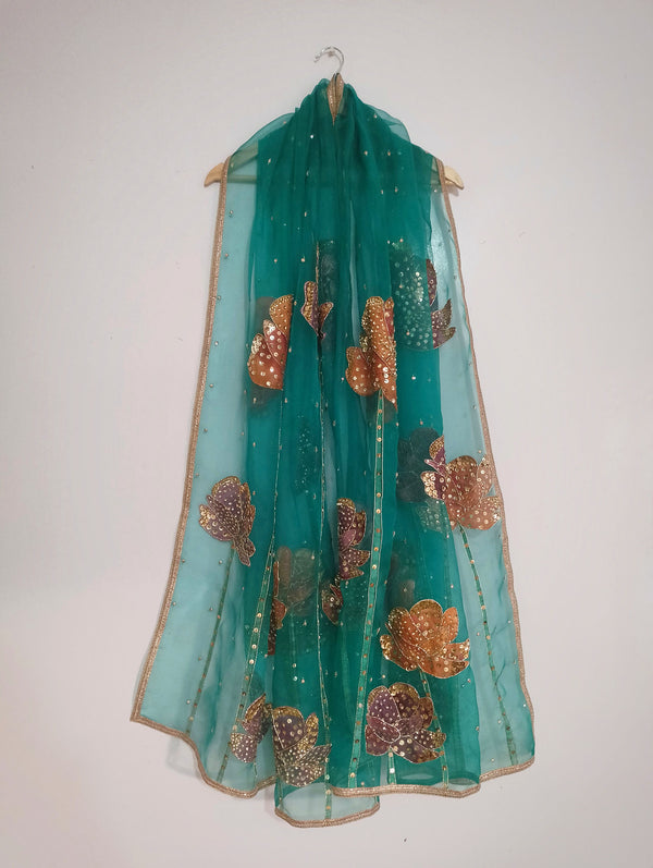 HAND PAINTED PURE SILK ORGANZA DUPATTA