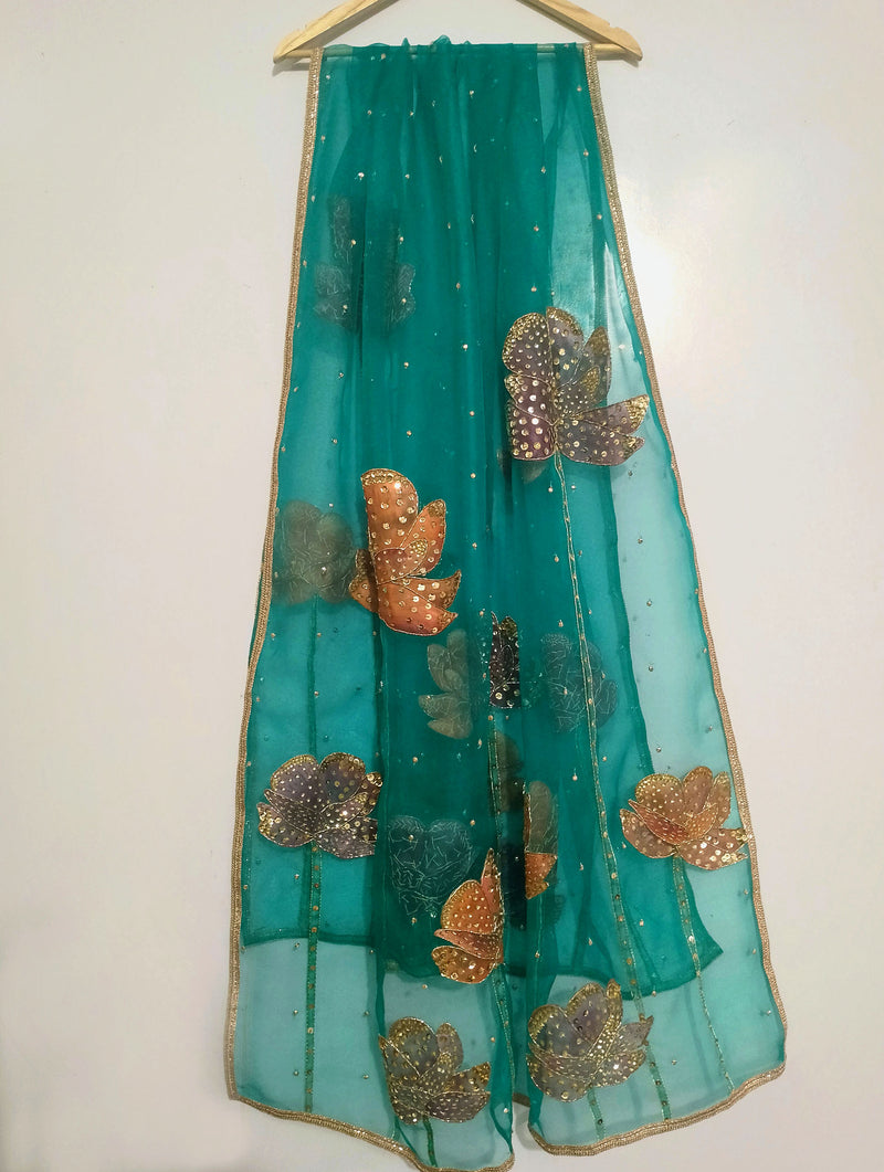 HAND PAINTED PURE SILK ORGANZA DUPATTA