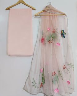 RAW SILK PLAIN SUIT AND ORGANZA DUPATTA (UNSTICHED)