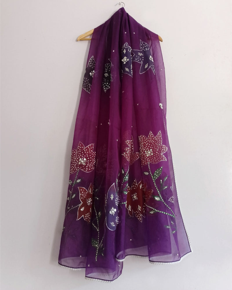 HAND PAINTED PURE SILK ORGANZA DUPATTA