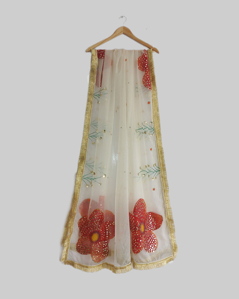 HAND PAINTED PURE SILK ORGANZA DUPATTA