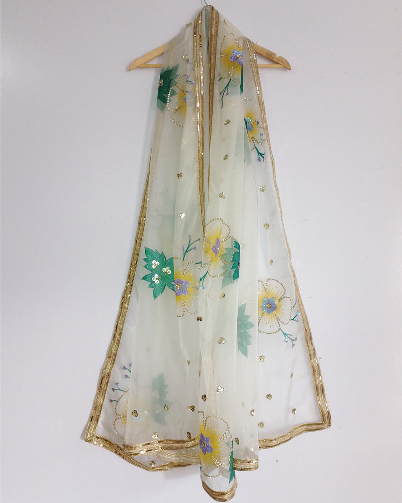 HAND PAINTED ORGANZA DUPATTA