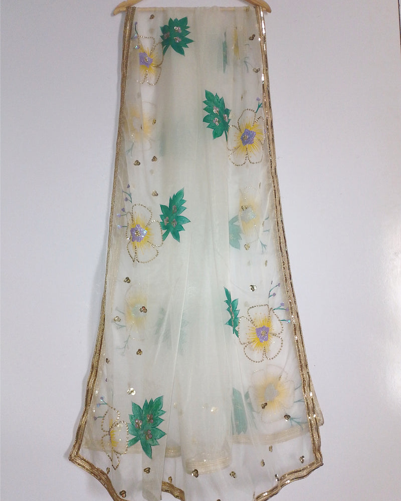 HAND PAINTED ORGANZA DUPATTA