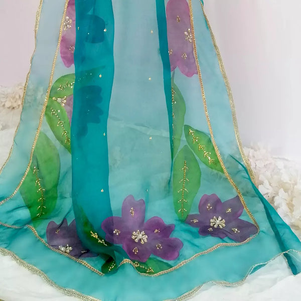 HAND PAINTED PURE SILK ORGANZA DUPATTA