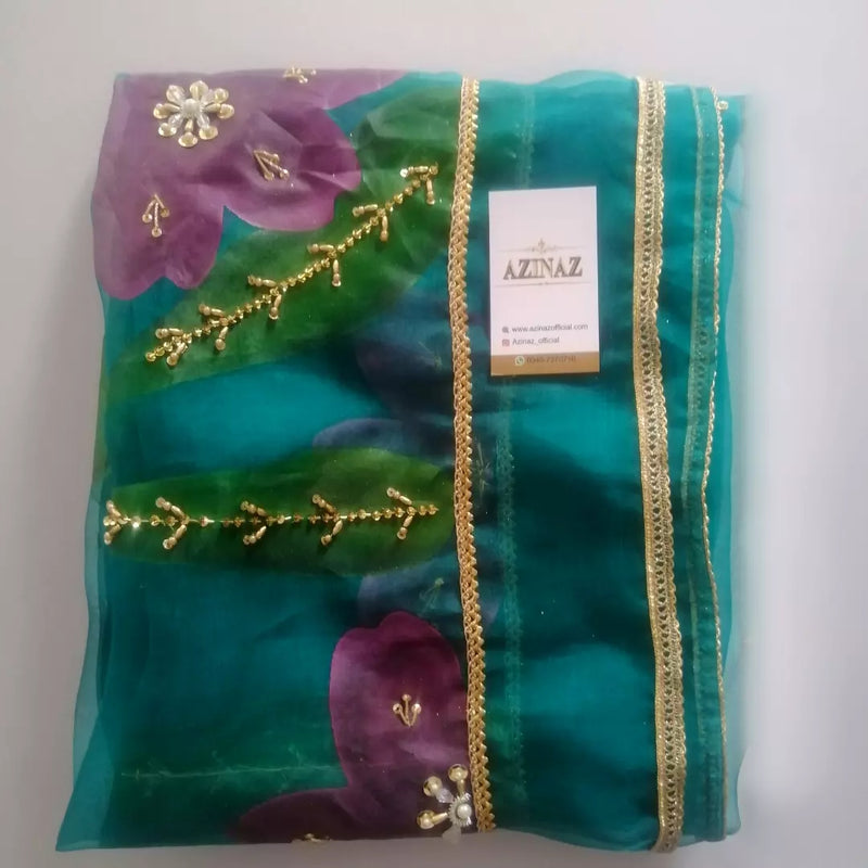 HAND PAINTED PURE SILK ORGANZA DUPATTA