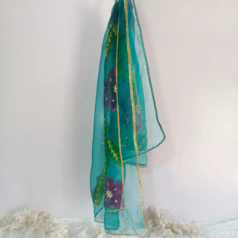 HAND PAINTED PURE SILK ORGANZA DUPATTA