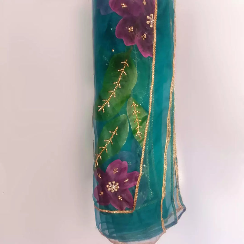 HAND PAINTED PURE SILK ORGANZA DUPATTA