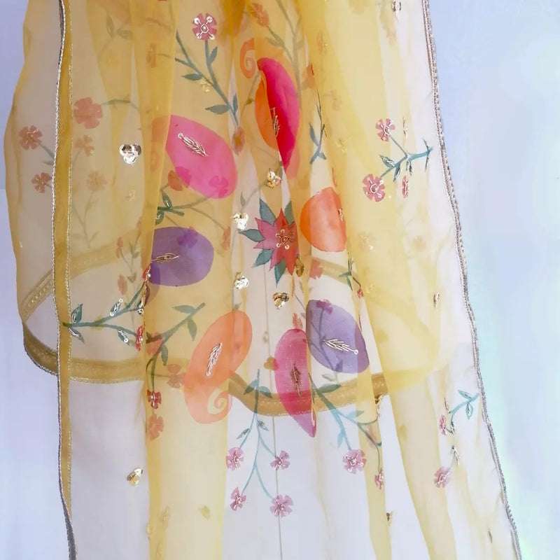 HAND PAINTED PURE ORGANZA DUPATTA