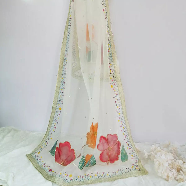 HAND PAINTED ORGANZA DUPATTA