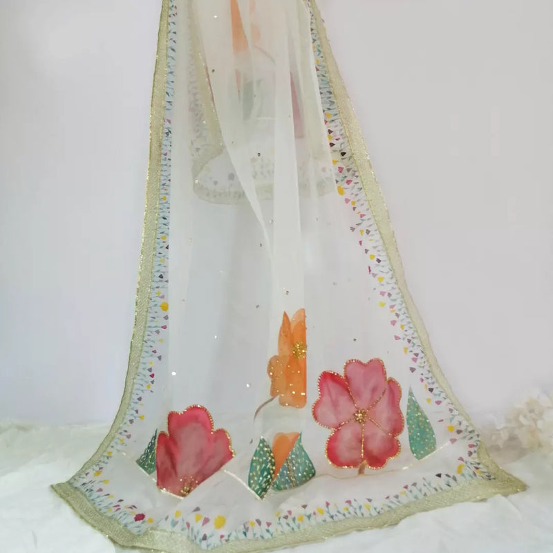 HAND PAINTED ORGANZA DUPATTA